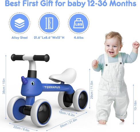 Baby Balance Bike for 1 Year Old Gifts Boys Girls - Toys for 12-24 Month Toddler Balance Bike, No Pedal 4 Wheels Infant Baby Walker Pre-School First Riding Bike, Best First Birthday Gifts in Saudi Arabia