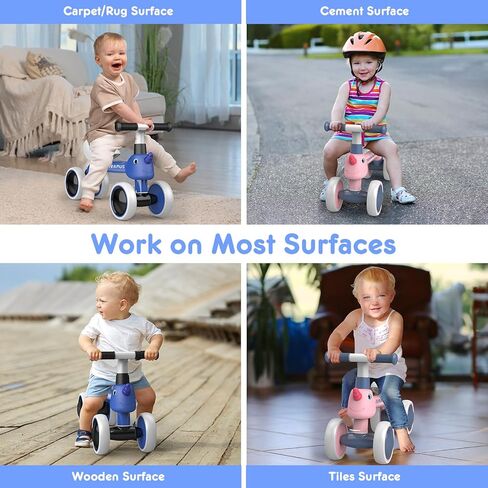 Baby Balance Bike for 1 Year Old Gifts Boys Girls - Toys for 12-24 Month Toddler Balance Bike, No Pedal 4 Wheels Infant Baby Walker Pre-School First Riding Bike, Best First Birthday Gifts in Saudi Arabia