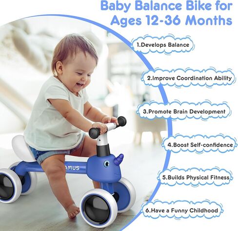 Baby Balance Bike for 1 Year Old Gifts Boys Girls - Toys for 12-24 Month Toddler Balance Bike, No Pedal 4 Wheels Infant Baby Walker Pre-School First Riding Bike, Best First Birthday Gifts in Saudi Arabia