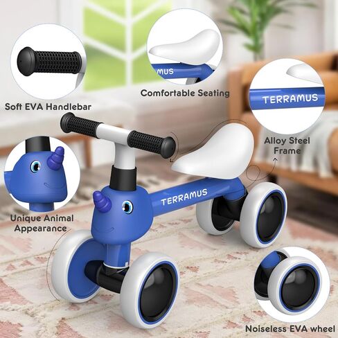 Baby Balance Bike for 1 Year Old Gifts Boys Girls - Toys for 12-24 Month Toddler Balance Bike, No Pedal 4 Wheels Infant Baby Walker Pre-School First Riding Bike, Best First Birthday Gifts in Saudi Arabia