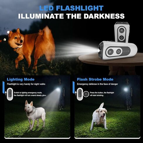 Dog Bark Deterrent Devices, Anti Barking Device for Dogs Indoor Outdoor, Rechargeable Ultrasonic Dog Bark Control Devices 50FT with Flashlight, Portable Dog Barking Silencer Dog Training in Kuwait
