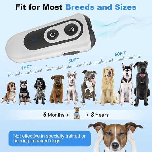 Dog Bark Deterrent Devices, Anti Barking Device for Dogs Indoor Outdoor, Rechargeable Ultrasonic Dog Bark Control Devices 50FT with Flashlight, Portable Dog Barking Silencer Dog Training in Kuwait