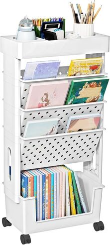5 Tier Rolling Utility Cart Multi-Functional Movable Storage Book Shelves with Lockable Casters for Study Office Living Room Classroom, Black in Saudi Arabia