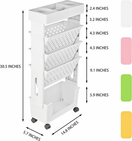 5 Tier Rolling Utility Cart Multi-Functional Movable Storage Book Shelves with Lockable Casters for Study Office Living Room Classroom, Black in Saudi Arabia