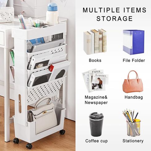 5 Tier Rolling Utility Cart Multi-Functional Movable Storage Book Shelves with Lockable Casters for Study Office Living Room Classroom, Black in Saudi Arabia