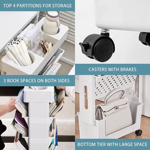 5 Tier Rolling Utility Cart Multi-Functional Movable Storage Book Shelves with Lockable Casters for Study Office Living Room Classroom, Black in Saudi Arabia