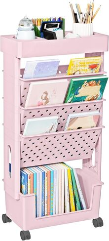 5 Tier Rolling Utility Cart Multi-Functional Movable Storage Book Shelves with Lockable Casters for Study Office Living Room Classroom, Black in Saudi Arabia