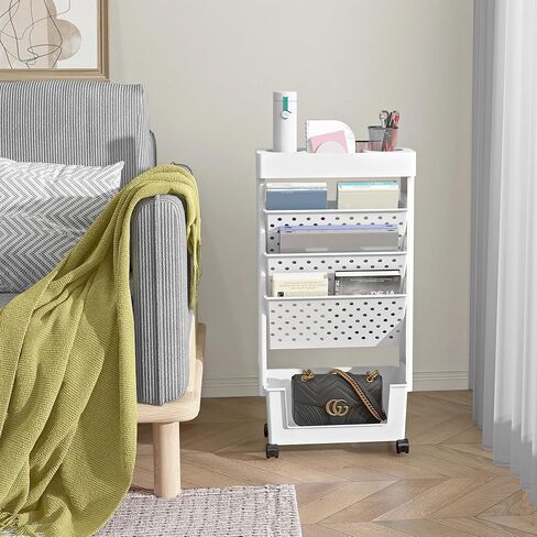 5 Tier Rolling Utility Cart Multi-Functional Movable Storage Book Shelves with Lockable Casters for Study Office Living Room Classroom, Black in Saudi Arabia