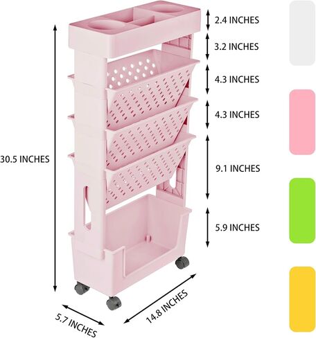 5 Tier Rolling Utility Cart Multi-Functional Movable Storage Book Shelves with Lockable Casters for Study Office Living Room Classroom, Black in Saudi Arabia