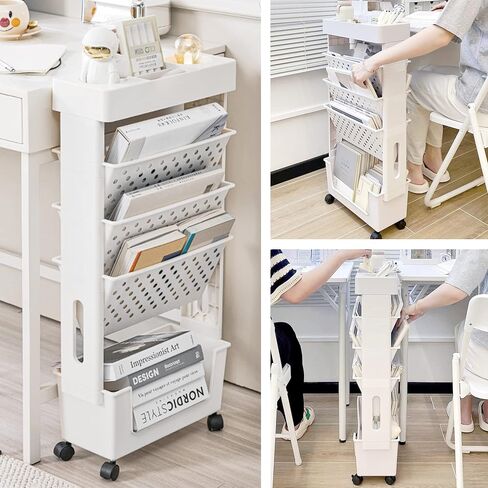 5 Tier Rolling Utility Cart Multi-Functional Movable Storage Book Shelves with Lockable Casters for Study Office Living Room Classroom, Black in Saudi Arabia