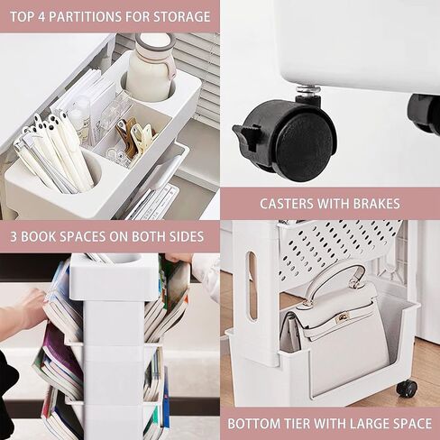 5 Tier Rolling Utility Cart Multi-Functional Movable Storage Book Shelves with Lockable Casters for Study Office Living Room Classroom, Black in Saudi Arabia