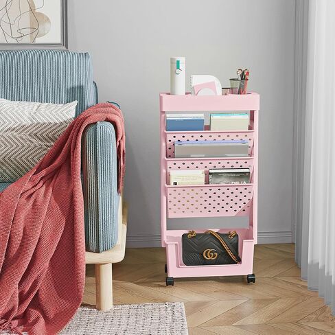5 Tier Rolling Utility Cart Multi-Functional Movable Storage Book Shelves with Lockable Casters for Study Office Living Room Classroom, Black in Saudi Arabia