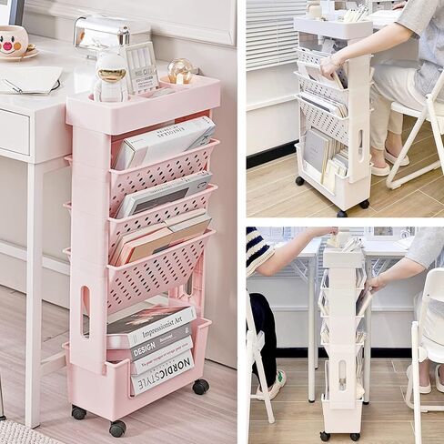 5 Tier Rolling Utility Cart Multi-Functional Movable Storage Book Shelves with Lockable Casters for Study Office Living Room Classroom, Black in Saudi Arabia