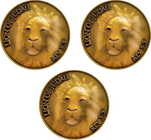 Lion of Judah Coin, Bulk Pack of 10, Man of God, Be Strong and Courageous, Antique Gold Plated, Challenge Coin, Joshua 1:12 in Kuwait