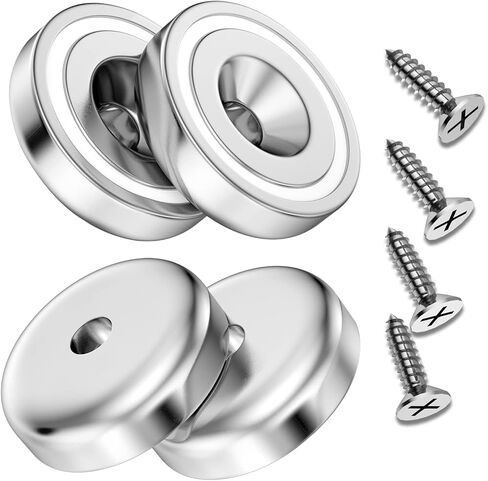 Neodymium Disc Magnet, 0.98 inch Rare Earth Magnets with Heavy Duty Countersunk Hole and Stainless Screws for Garage Wall Mounting Refrigerator Magnets, Pack of 4 in Saudi Arabia