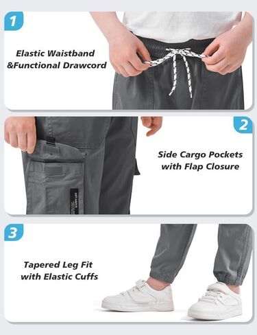 Boys Cargo Jogger Pants Kids Elastic Waist Hiking Pants Lightweight Outdoor Pants in Saudi Arabia