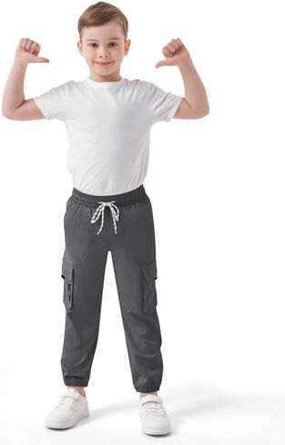 Boys Cargo Jogger Pants Kids Elastic Waist Hiking Pants Lightweight Outdoor Pants in Saudi Arabia
