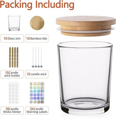 15 عبوة من برطمانات الشموع سعة 7 أونصة لصنع الشموع، برطمانات شموع زجاجية سميكة مع غطاء من الخيزران، مجموعات صنع الشموع برطمانات شموع فارغة، أوعية شموع كبيرة مع أغطية، علبة شموع قابلة لإعادة الاستخدام. (شفاف... in Kuwait