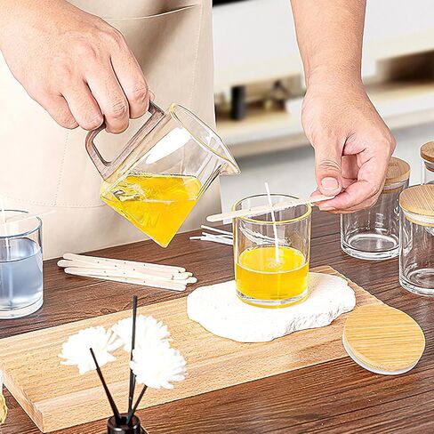 15 عبوة من برطمانات الشموع سعة 7 أونصة لصنع الشموع، برطمانات شموع زجاجية سميكة مع غطاء من الخيزران، مجموعات صنع الشموع برطمانات شموع فارغة، أوعية شموع كبيرة مع أغطية، علبة شموع قابلة لإعادة الاستخدام. (شفاف... in Kuwait