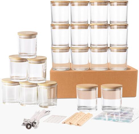 20 عبوة من برطمان الشموع سعة 7 أونصة لصنع الشموع، برطمان شموع زجاجي سميك مع غطاء من الخيزران، مجموعات صنع الشموع الفارغة، أوعية شموع كبيرة، أوعية شموع مع أغطية، علبة شموع قابلة لإعادة الاستخدام. (شفاف) in Kuwait