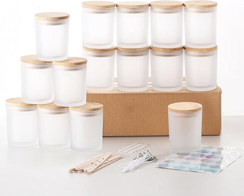 15 عبوة من برطمانات الشموع الزجاجية المتجمدة سعة 7 أوقية من GoldArea مع أغطية من الخيزران لمجموعات صنع الشموع، وأوعية وحاويات شموع فارغة قابلة لإعادة الاستخدام in Kuwait