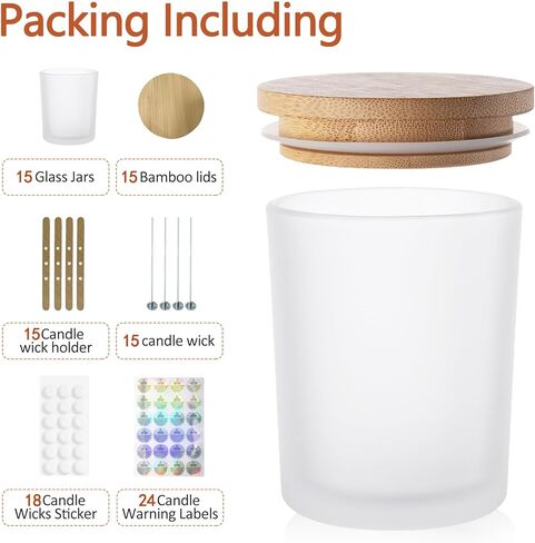 15 عبوة من برطمانات الشموع الزجاجية المتجمدة سعة 7 أوقية من GoldArea مع أغطية من الخيزران لمجموعات صنع الشموع، وأوعية وحاويات شموع فارغة قابلة لإعادة الاستخدام in Kuwait