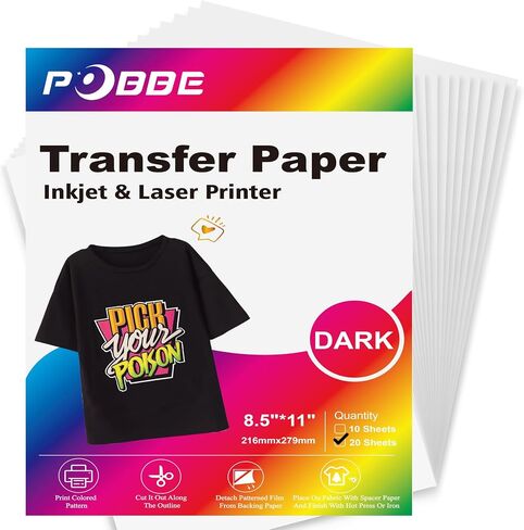 Heat Transfer Paper for Fabric 8.5" x 11" - 20 Sheets, Printable Iron on Transfer Vinyl Paper, with 3 Sheets Teflon Paper,Dark 20 PCS in Saudi Arabia