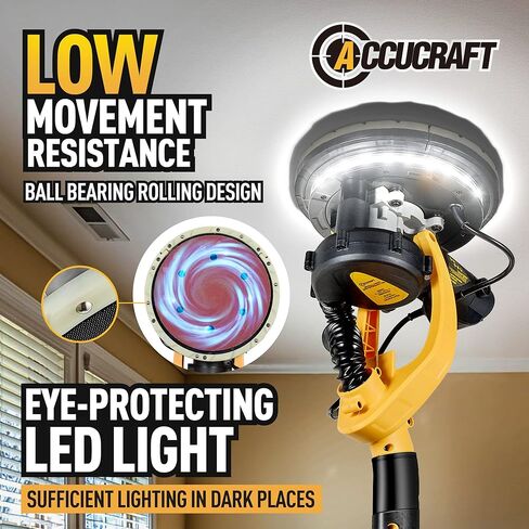 [نسخة مطورة] ماكينة صنفرة الحوائط الجافة الكهربائية مع مكنسة كهربائية، 800 وات، تصميم خالٍ من الغبار ممتص للغبار تلقائيًا، 6 سرعات متغيرة 500-1800 دورة في الدقيقة، سلك طاقة 26 بوصة، ضوء LED، أشرطة موفرة للعمالة، لسقف الفشار in Kuwait