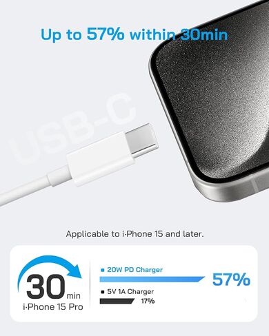 شاحن iPhone 15، شاحن iPad Pro [معتمد من MFi] كتلة شاحن سريع USB C بقدرة 20 وات مع سلك كابل شحن سريع USB C إلى C بطول 6 أقدام لأجهزة iPhone 15/15 Pro/15 Pro Max/15 Plus، وiPad Pro 12.9 بوصة/11 بوصة والمزيد in Kuwait
