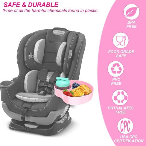 Kids Car Seat Snack Tray: Travel Trays for Kids Car Cup Holder, 2PCS Toddler Road Trip Essential, Travel Snacks Food Plate for Stroller, Boosters, and Anywhere with a Cup Holder -Blue&Pink in Saudi Arabia