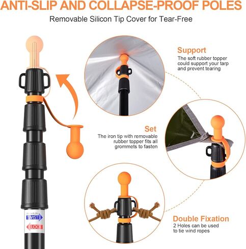 أعمدة خيمة كامولاند، أعمدة قماش القنب شديدة التحمل، أعمدة المظلة، أعمدة خيمة من الألومنيوم مع قاعدة مخروطية غير قابلة للانزلاق، أعمدة قماش القنب تلسكوبية قابلة للتعديل in Kuwait