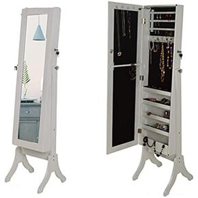 Full-Length Mirror Jewelry Cabinet, Vertical Storage for Cosmetics & Accessories, Elegant Brown Design for Home, Space-Saving Organizer for Jewelry & Beauty Essentials in Kuwait