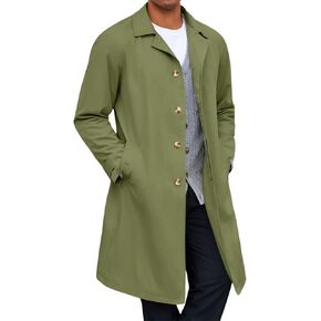 Yousify Mens Trench Coat Single Breasted Casual Slim Fit Windbreaker Lapel Lightweight Long Jacket Overcoat in Saudi Arabia