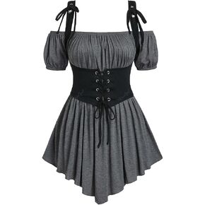 ROSE GAL Women Plus Size Gothic Off The Shoulder Top Medieval Renaissance Corset Shirt Top in Kuwait
