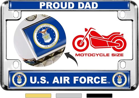 [Officially Licensed Product] - Motorcycle Domed Custom-Made Personalized Metal License Plate Frame Frame with Proud Dad U.S. Air Force (USAF) Design - Gold in Saudi Arabia