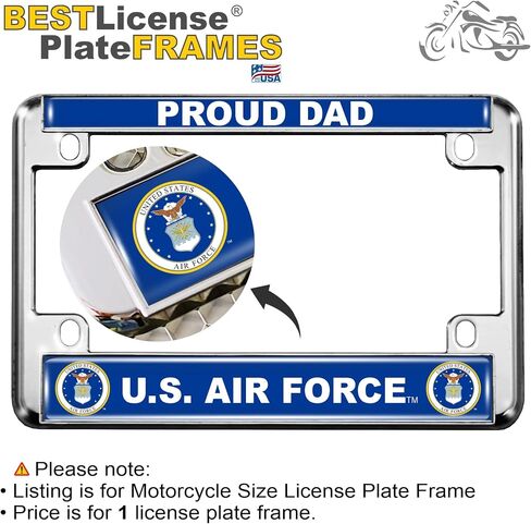 [Officially Licensed Product] - Motorcycle Domed Custom-Made Personalized Metal License Plate Frame Frame with Proud Dad U.S. Air Force (USAF) Design - Gold in Saudi Arabia