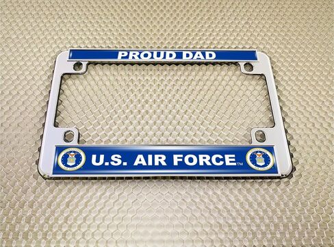 [Officially Licensed Product] - Motorcycle Domed Custom-Made Personalized Metal License Plate Frame Frame with Proud Dad U.S. Air Force (USAF) Design - Gold in Saudi Arabia