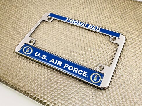 [Officially Licensed Product] - Motorcycle Domed Custom-Made Personalized Metal License Plate Frame Frame with Proud Dad U.S. Air Force (USAF) Design - Gold in Saudi Arabia