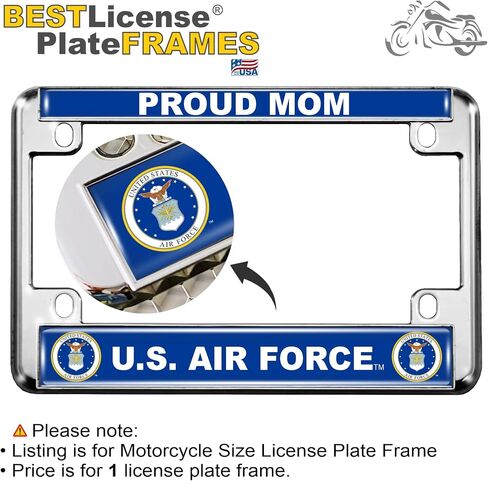 [Officially Licensed Product] - Motorcycle Domed Custom-Made Personalized Metal License Plate Frame Frame with Proud Mom U.S. Air Force (USAF) Design - Black in Saudi Arabia