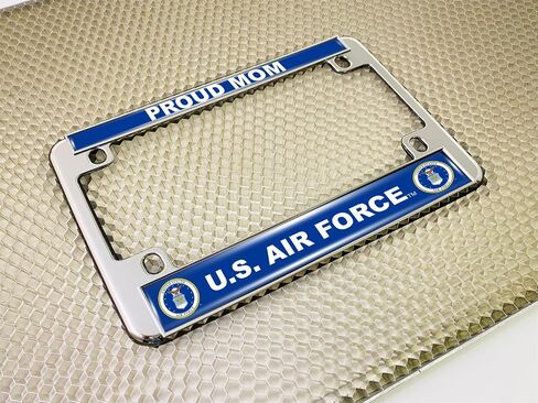 [Officially Licensed Product] - Motorcycle Domed Custom-Made Personalized Metal License Plate Frame Frame with Proud Mom U.S. Air Force (USAF) Design - Black in Saudi Arabia