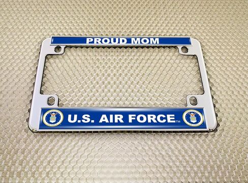 [Officially Licensed Product] - Motorcycle Domed Custom-Made Personalized Metal License Plate Frame Frame with Proud Mom U.S. Air Force (USAF) Design - Black in Saudi Arabia