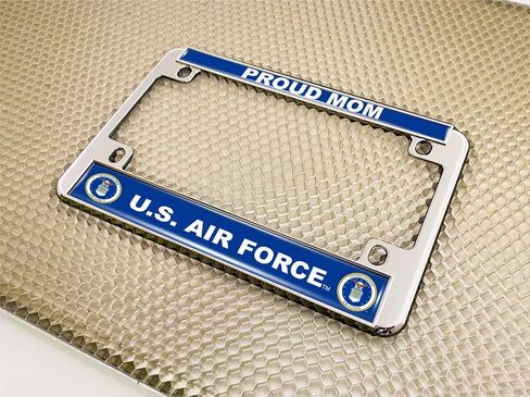 [Officially Licensed Product] - Motorcycle Domed Custom-Made Personalized Metal License Plate Frame Frame with Proud Mom U.S. Air Force (USAF) Design - Black in Saudi Arabia