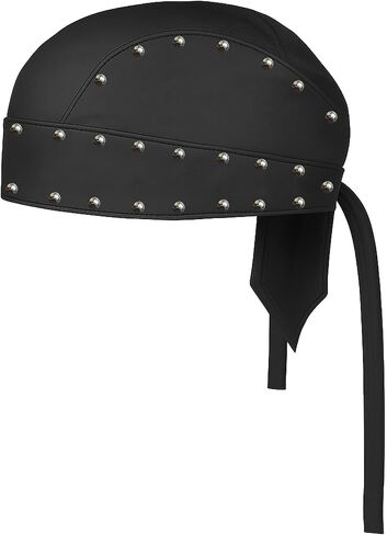 Sheep Leather Skull caps in Black Sweat Head Wraps Studded Skull Cap Bandana Style in Real Do Du Rag Leather Doo Rag Motorcycle Biker Cap Black Double ICE Club Shop in Saudi Arabia