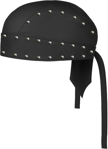 Sheep Leather Skull caps in Black Sweat Head Wraps Studded Skull Cap Bandana Style in Real Do Du Rag Leather Doo Rag Motorcycle Biker Cap Black Double ICE Club Shop in Saudi Arabia