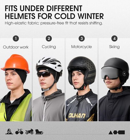 SUNMECI Winter Thermal Helmet Liner Skull Cap, Fleece Lined Warm Cycling Cap Ski Beanie for Men Women in Kuwait
