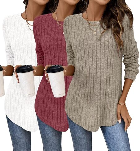 Bliwov Womens Long Sleeve Shirts Fall Tunic Top CrewNeck Dressy Casual Outfits Loose Pullover Sweaters Blouse Fashion Clothes in Kuwait