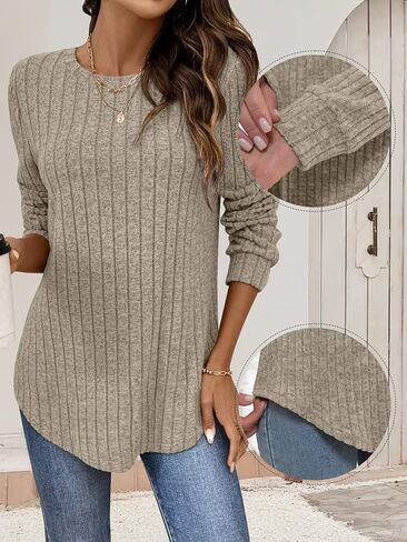 Bliwov Womens Long Sleeve Shirts Fall Tunic Top CrewNeck Dressy Casual Outfits Loose Pullover Sweaters Blouse Fashion Clothes in Kuwait