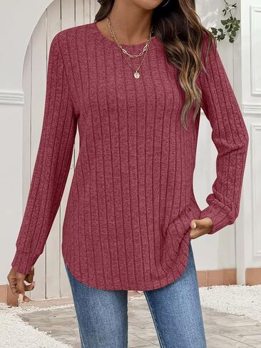 Bliwov Womens Long Sleeve Shirts Fall Tunic Top CrewNeck Dressy Casual Outfits Loose Pullover Sweaters Blouse Fashion Clothes in Kuwait