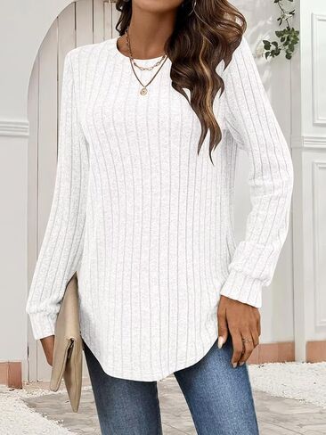 Bliwov Womens Long Sleeve Shirts Fall Tunic Top CrewNeck Dressy Casual Outfits Loose Pullover Sweaters Blouse Fashion Clothes in Kuwait