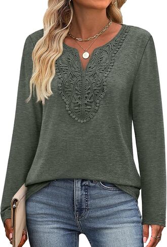 قمم Xieerduo Boho للنساء بلوزات أنيقة خامدة من القمصان طويلة الأكمام in Kuwait